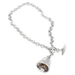 18K White Gold Bracelet with Diamond Pavé Bell Charm