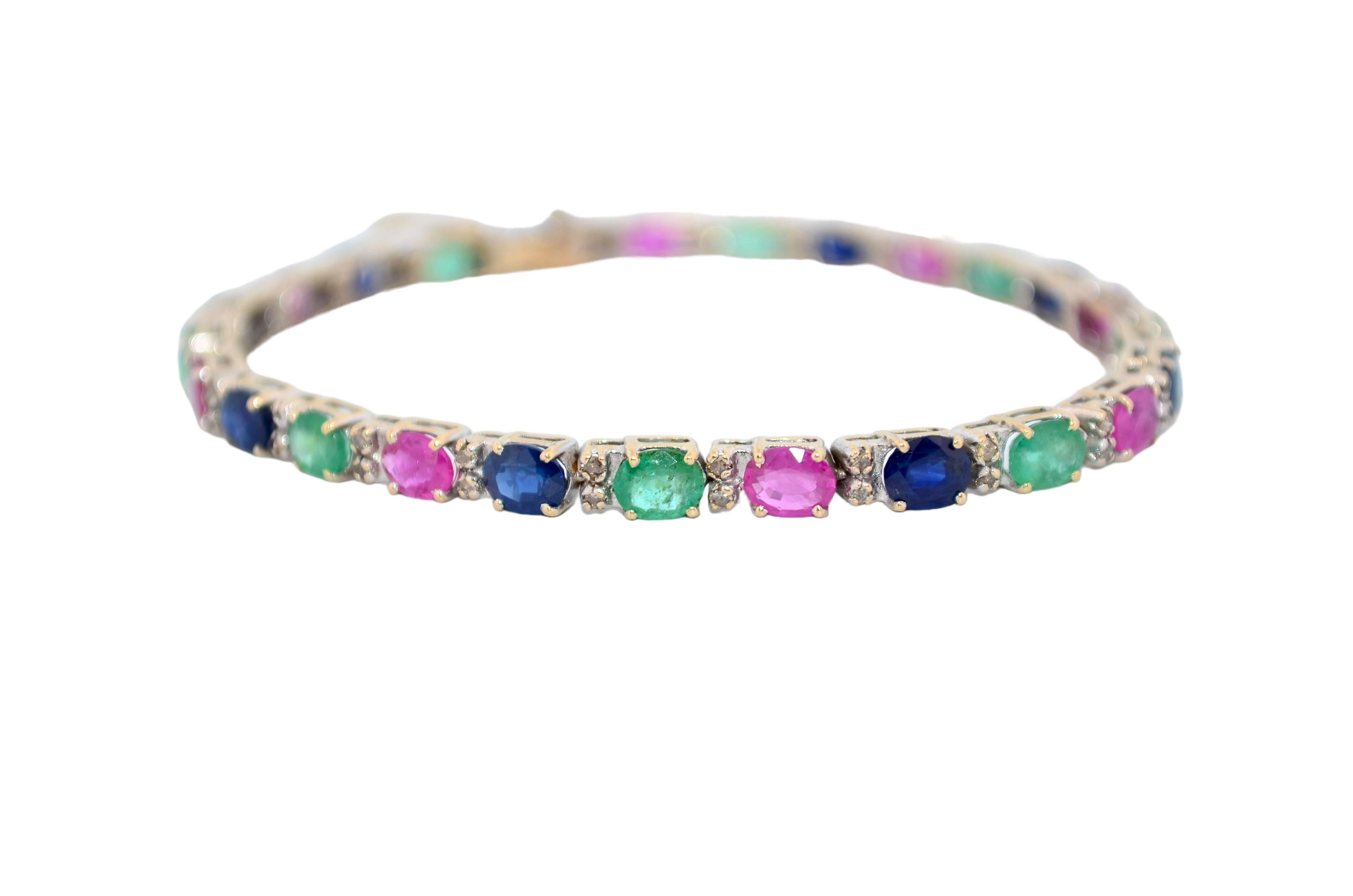 Taglio brillante Bracciale in oro bianco 18 carati con diamanti e pietre preziose