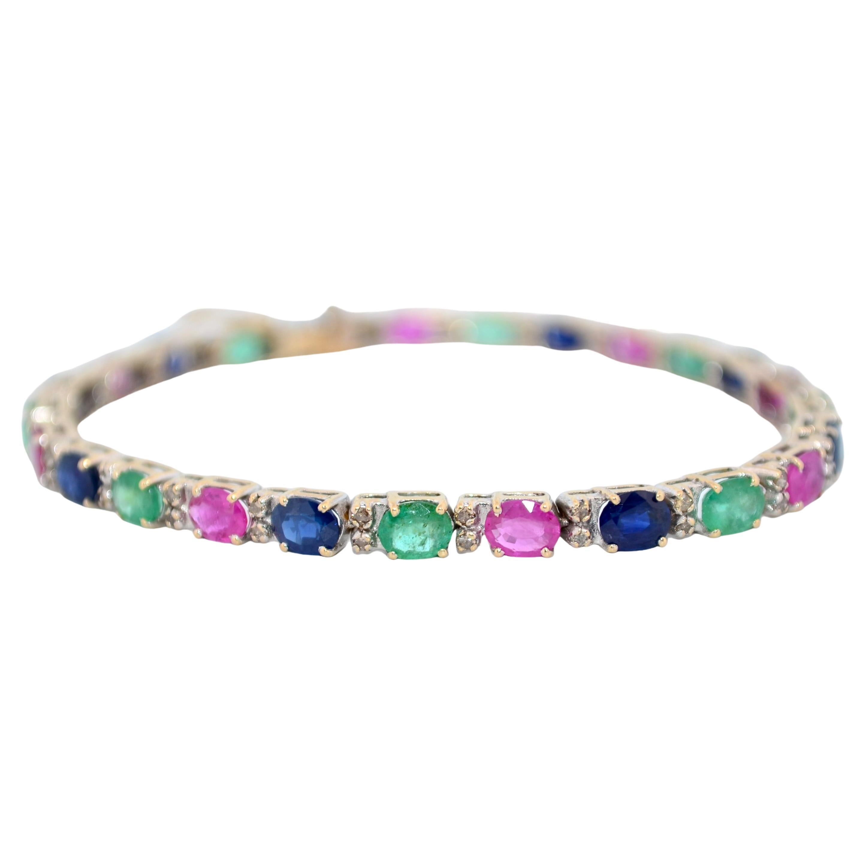 18K White Gold Bracelet With Diamonds And Precious Stones