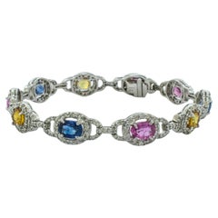 18k White Gold Bracelet with Fancy Pink, Yellow & Blue Sapphires and Diamonds