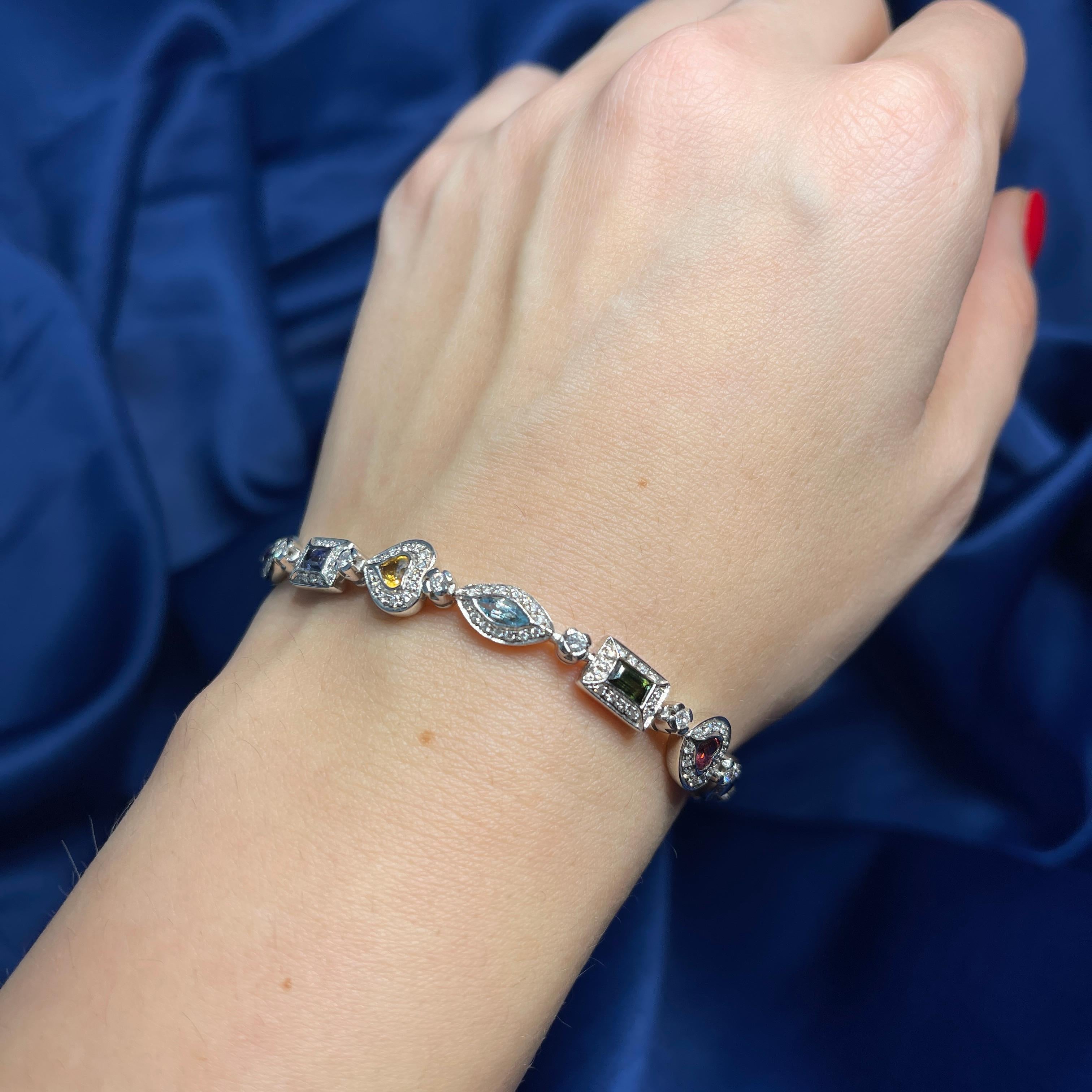 da uomo o donna Bracciale in oro bianco 18K con pietre dure, diamanti e tsavoriti in vendita