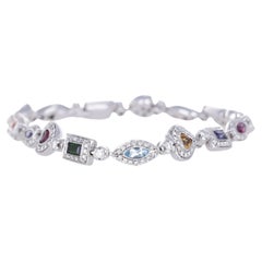 18K White Gold Bracelet with Hardstones, Diamonds, and Tsavorites