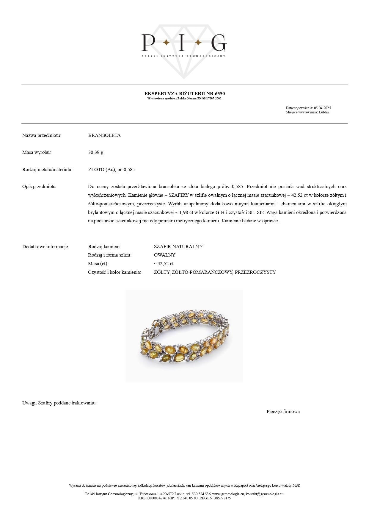 Bracciale in oro bianco 18k con zaffiri multicolore 42,52 carati e diamanti 1,98 In condizioni Nuovo in vendita a Warszawa, PL