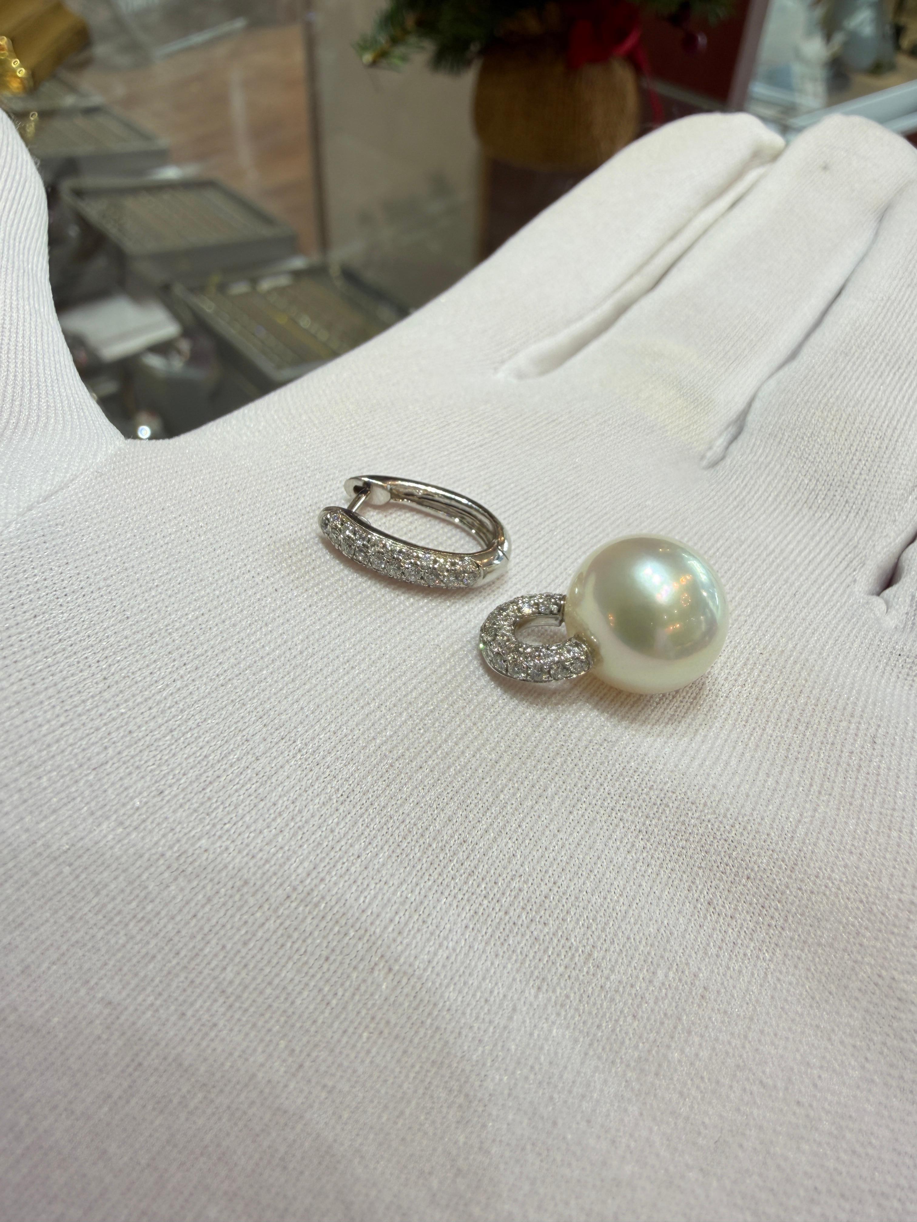 Moderno Orecchini da sposa in oro bianco 18K con perle dei mari del sud e diamanti, perle AAAA da 11,6 mm in vendita