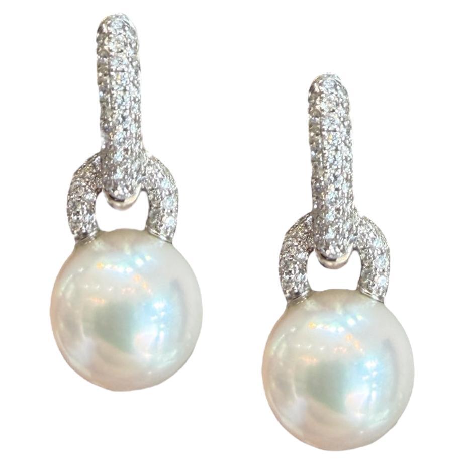 Orecchini da sposa in oro bianco 18K con perle dei mari del sud e diamanti, perle AAAA da 11,6 mm