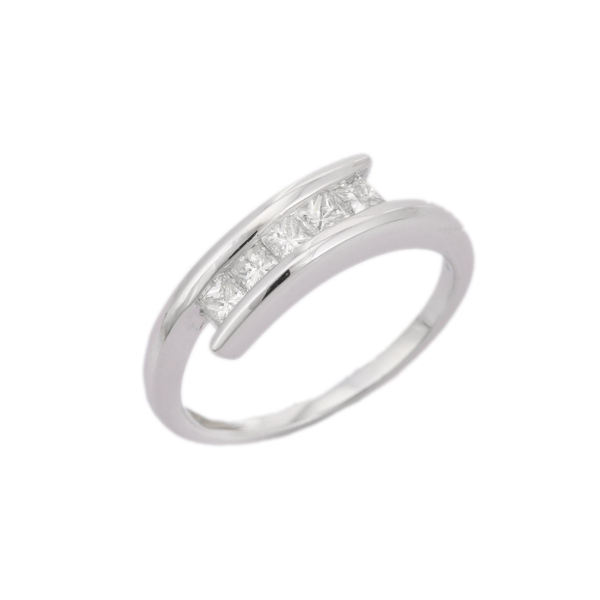 For Sale:  Stackable 18K Solid White Gold Princess Cut Diamond Ring 3