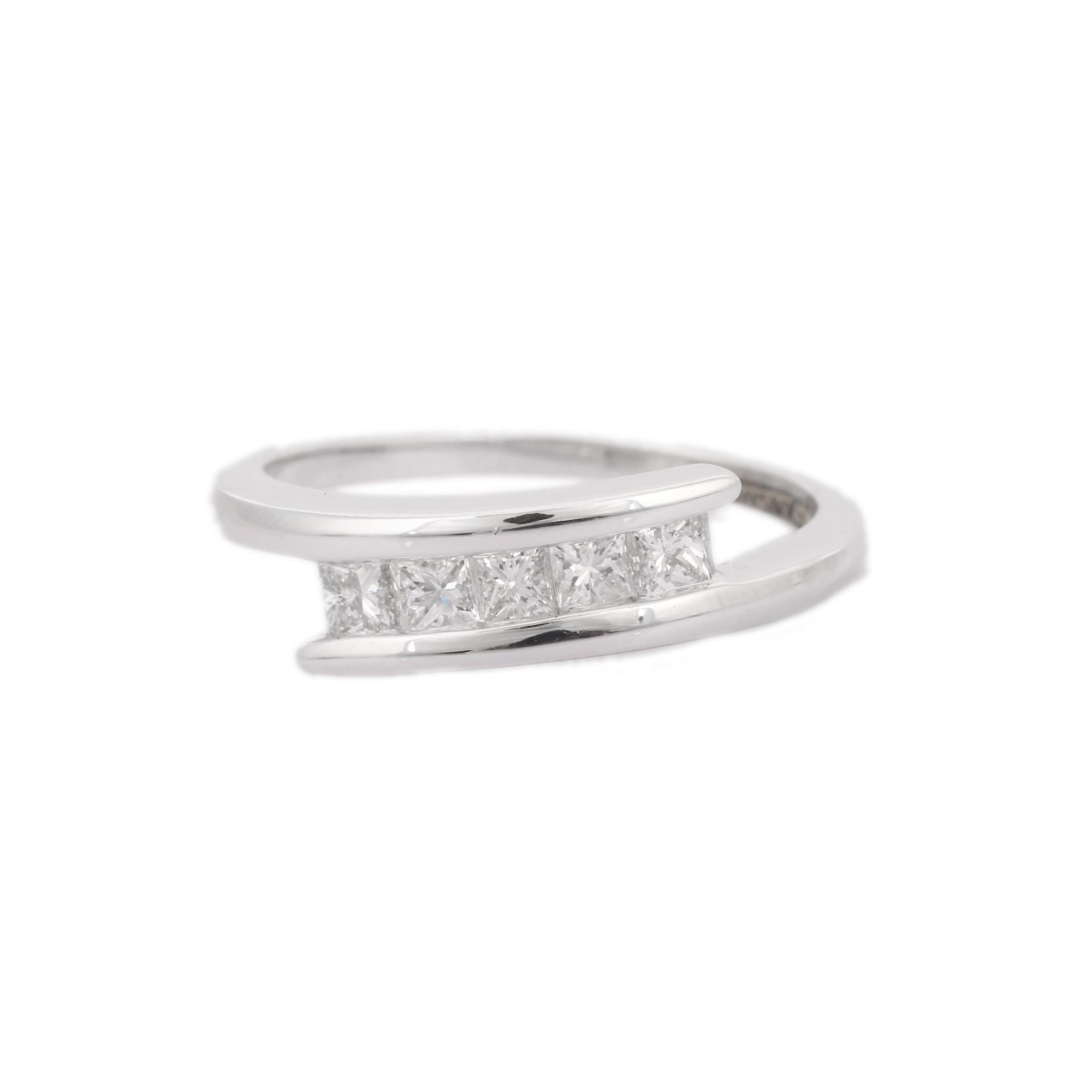 For Sale:  Stackable 18K Solid White Gold Princess Cut Diamond Ring 4