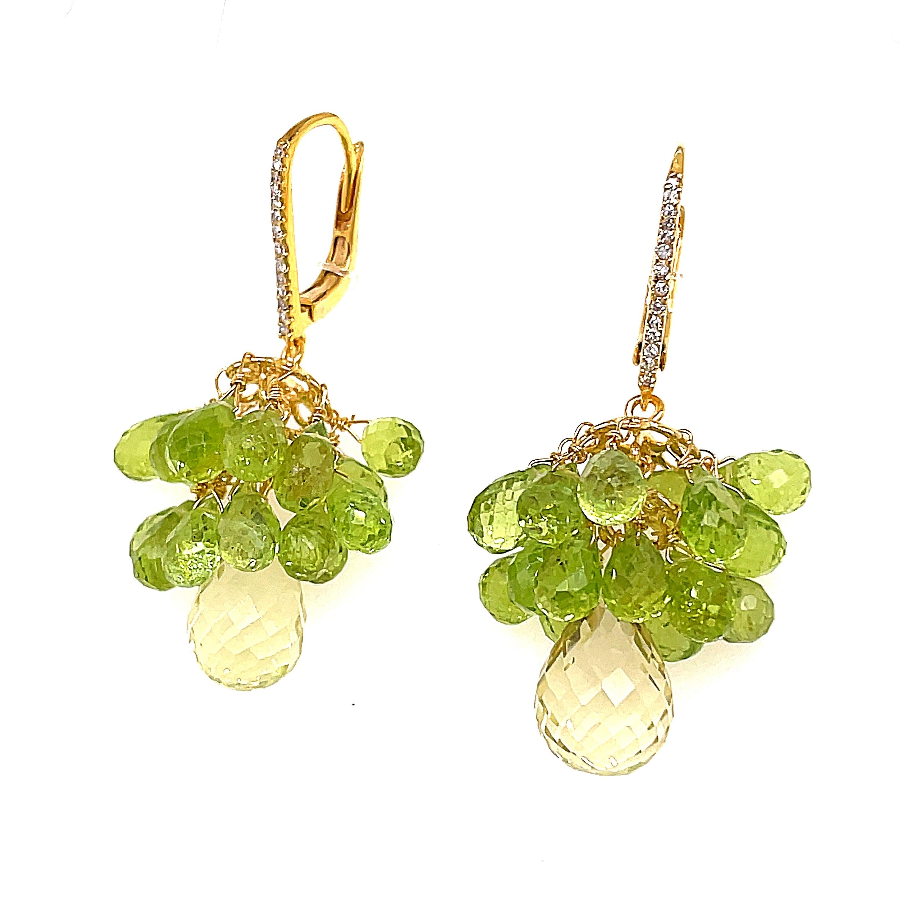 18K White Gold Briolette Cut Peridot Drop Earrings 

These exquisite earrings are more than just jewelry; they're a celebration of Earth's treasures.

Each peridot stone has been masterfully faceted to reveal its maximum brilliance, and atop it, an