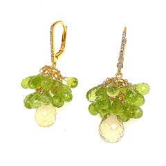 18K White Gold Briolette Cut Peridot Drop Earrings
