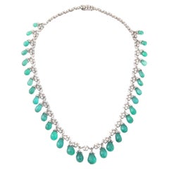 18k White Gold Briolette Emerald & Diamond Necklace