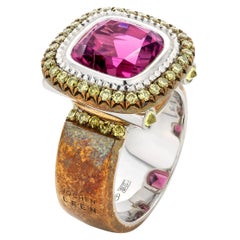 18 Karat Weißgold & Bronze 4,2 Karat rosa Turmalin Cocktail-Ring von Jochen Leën