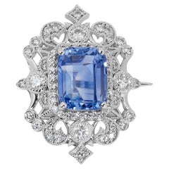 Broche en or blanc 18 carats avec saphirs de 5,65 carats et diamants naturels certifiés GIA