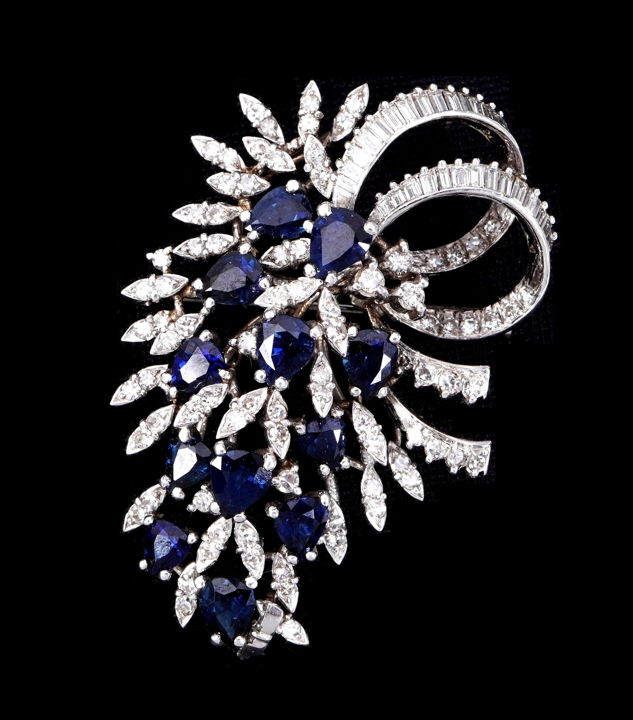 18K White Gold Brooch With Sapphires And Diamonds 7