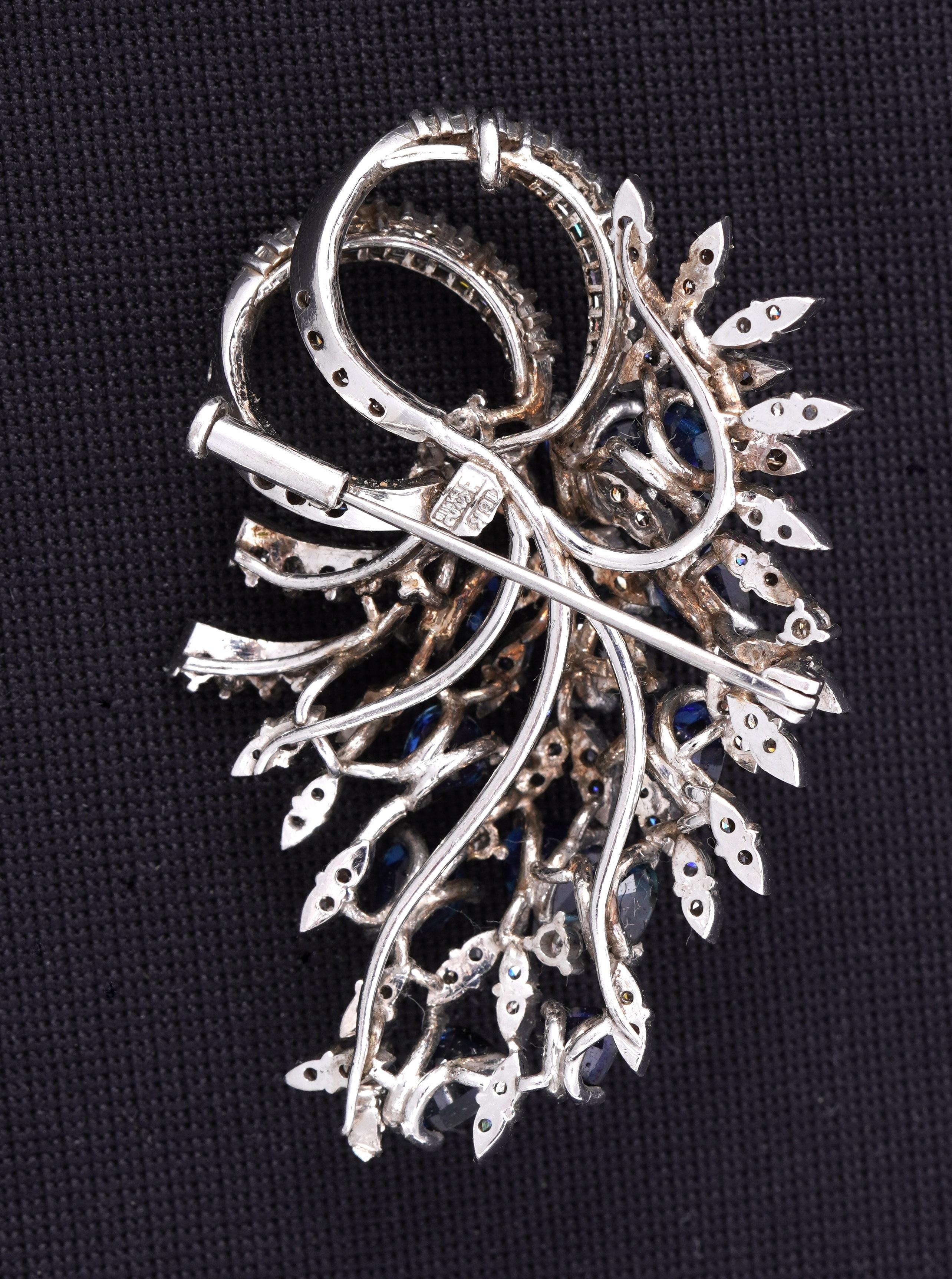 18K White Gold Brooch With Sapphires And Diamonds 8