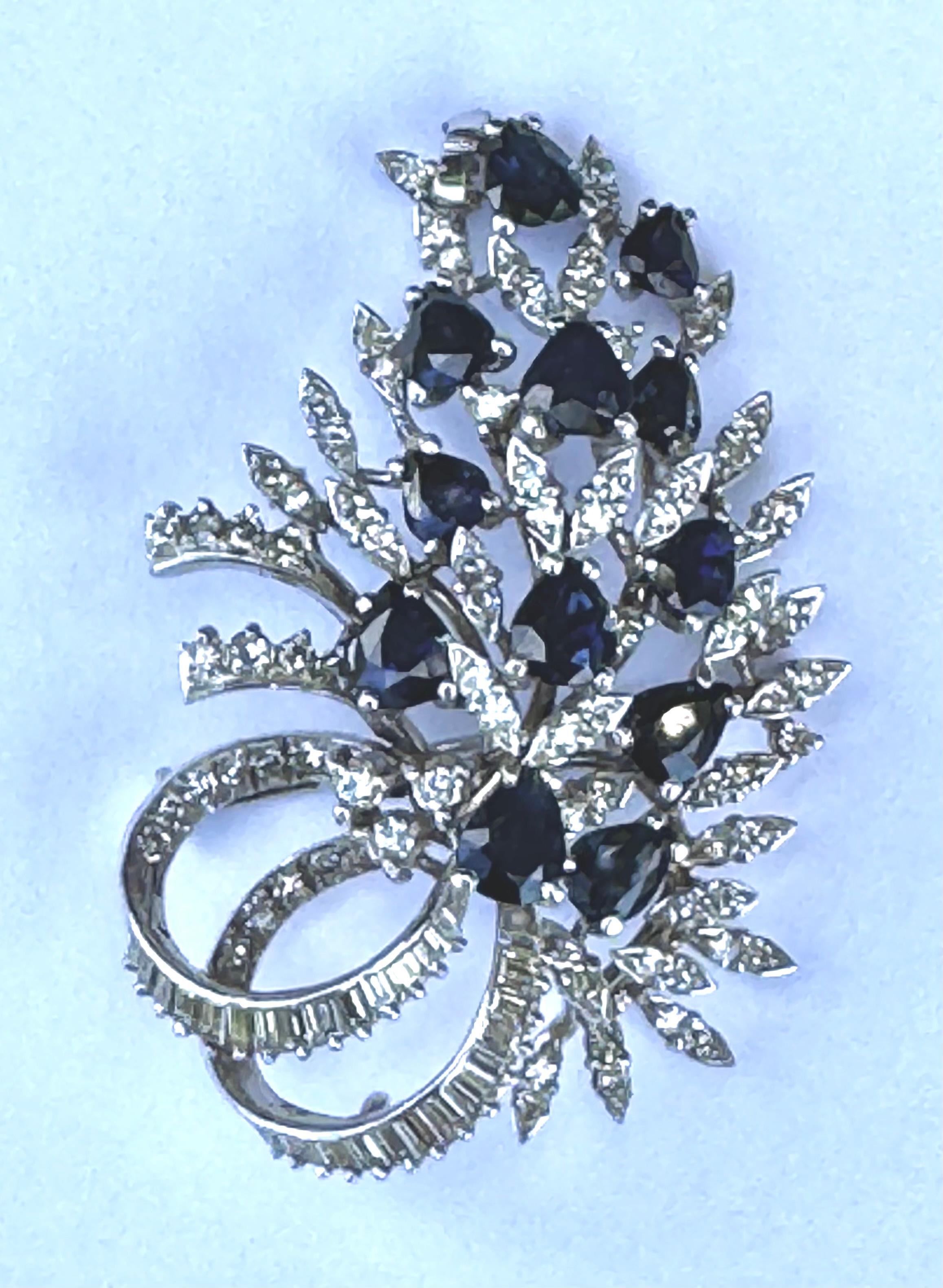 18K White Gold Brooch With Sapphires And Diamonds 2