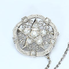 18k White Gold Brooch with Star Motif and European Cut Diamonds