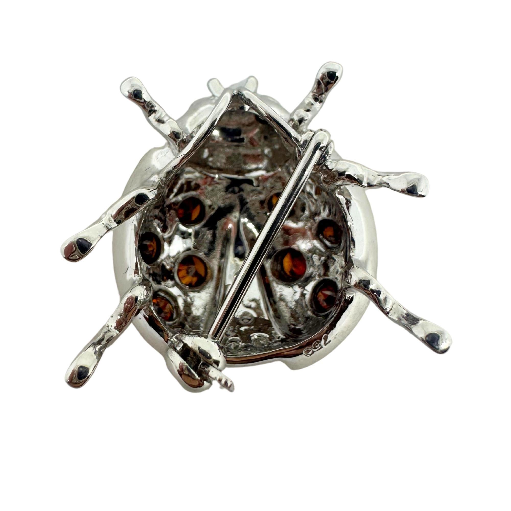 18K White Gold Brown and White Diamond Yellow Lady Bug Brooch For Sale 1