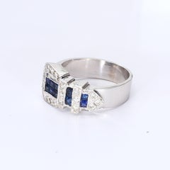 18k White Gold Buckle-Style Ring with Diamond & Sapphire Accents