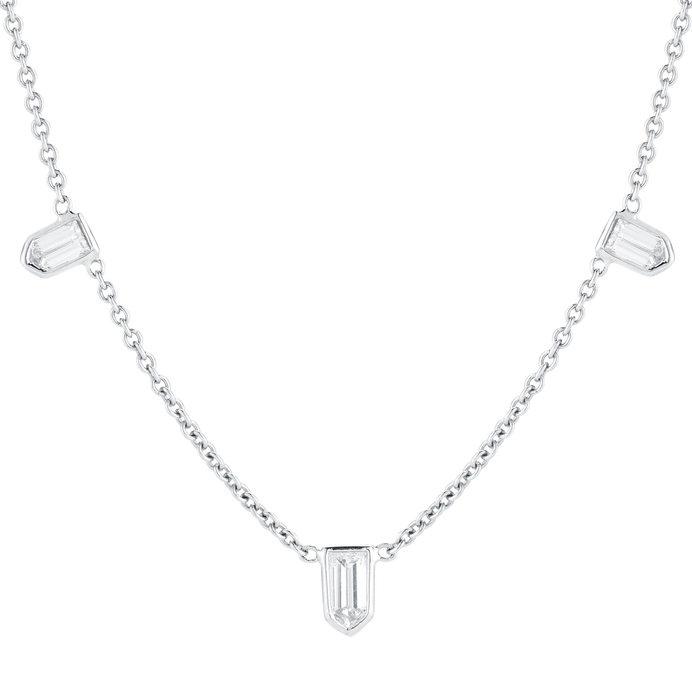 18k White Gold Bullet Diamond Necklace

The diamonds' shape is called 