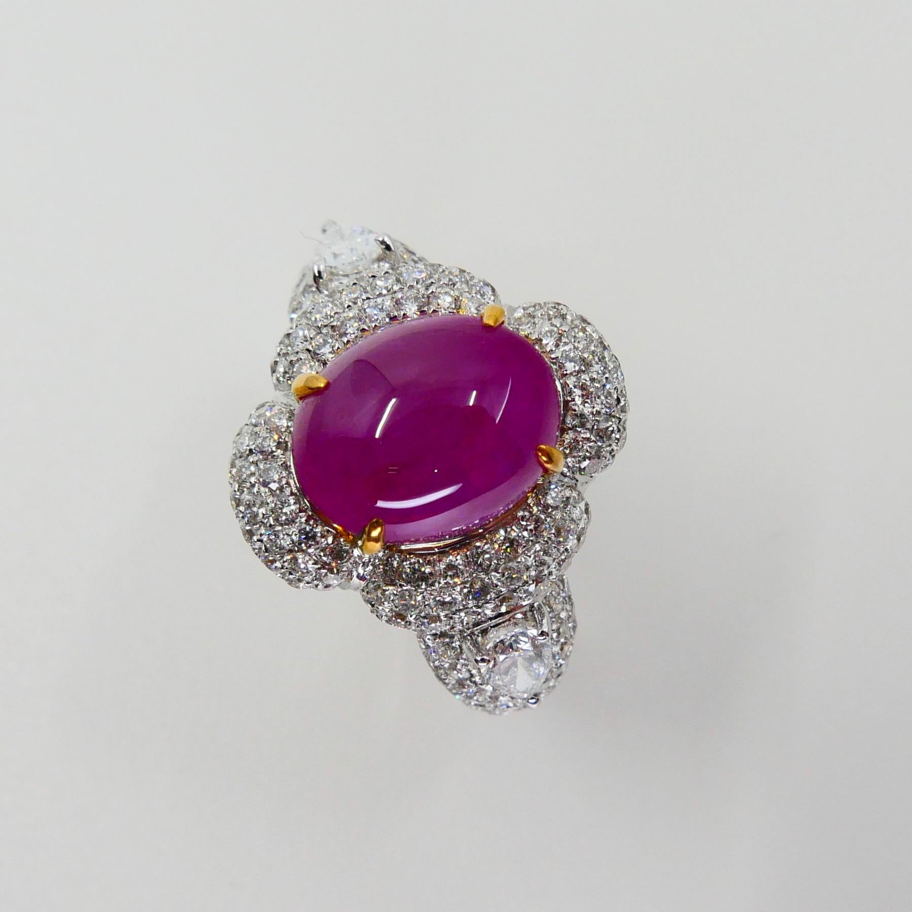 18 Karat White Gold Burma Pink Ruby 3.78 Carat and Diamond Cocktail Ring In New Condition In Hong Kong, HK