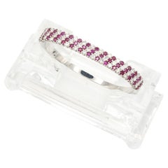 18K White Gold Burma Ruby and Diamond Hinged Bangle