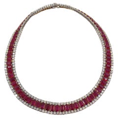 18K White Gold Burma Ruby Diamond Necklace
