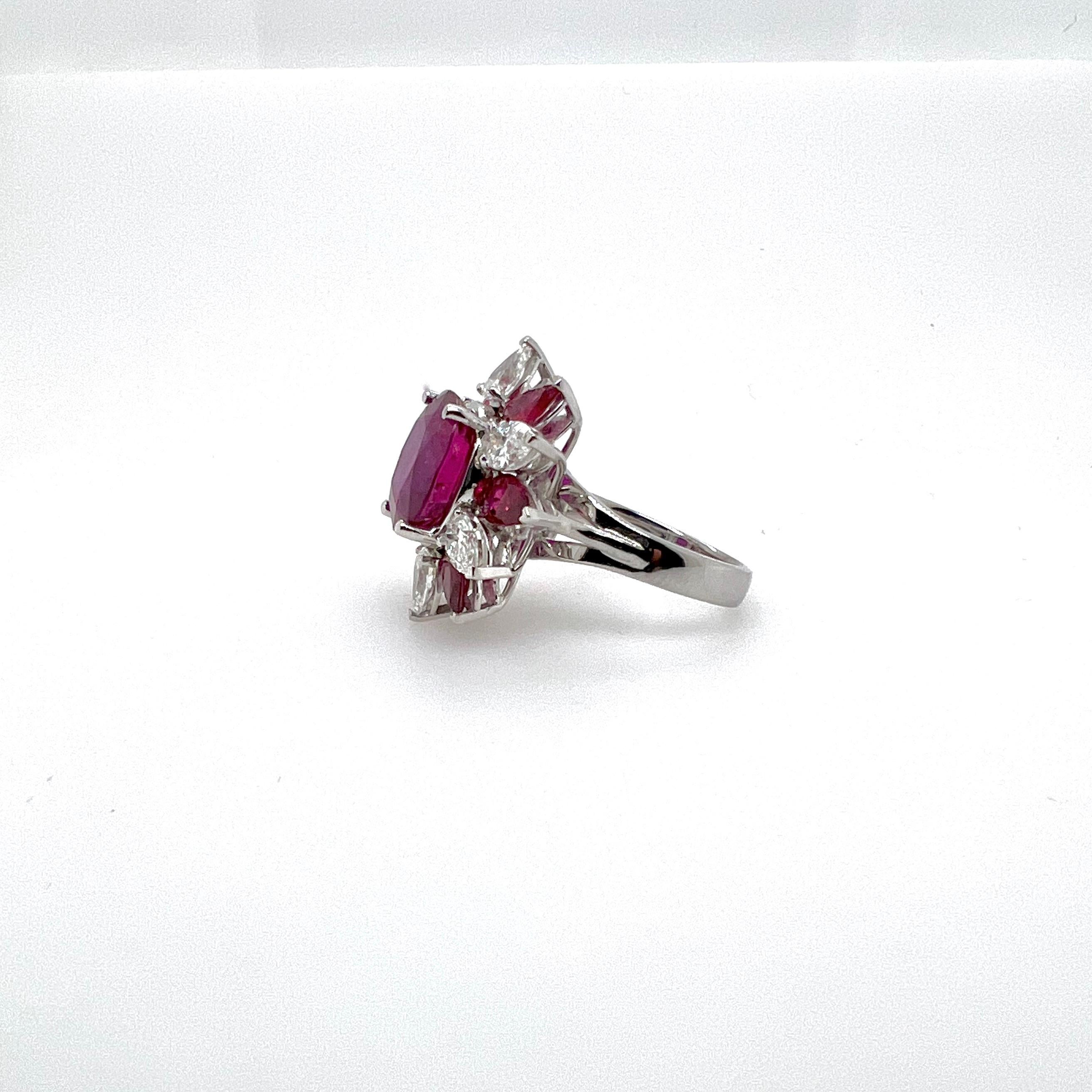 Contemporary 18k White Gold Burma Ruby GIA Certified Heated with Rubies and Diamonds Ring For Sale