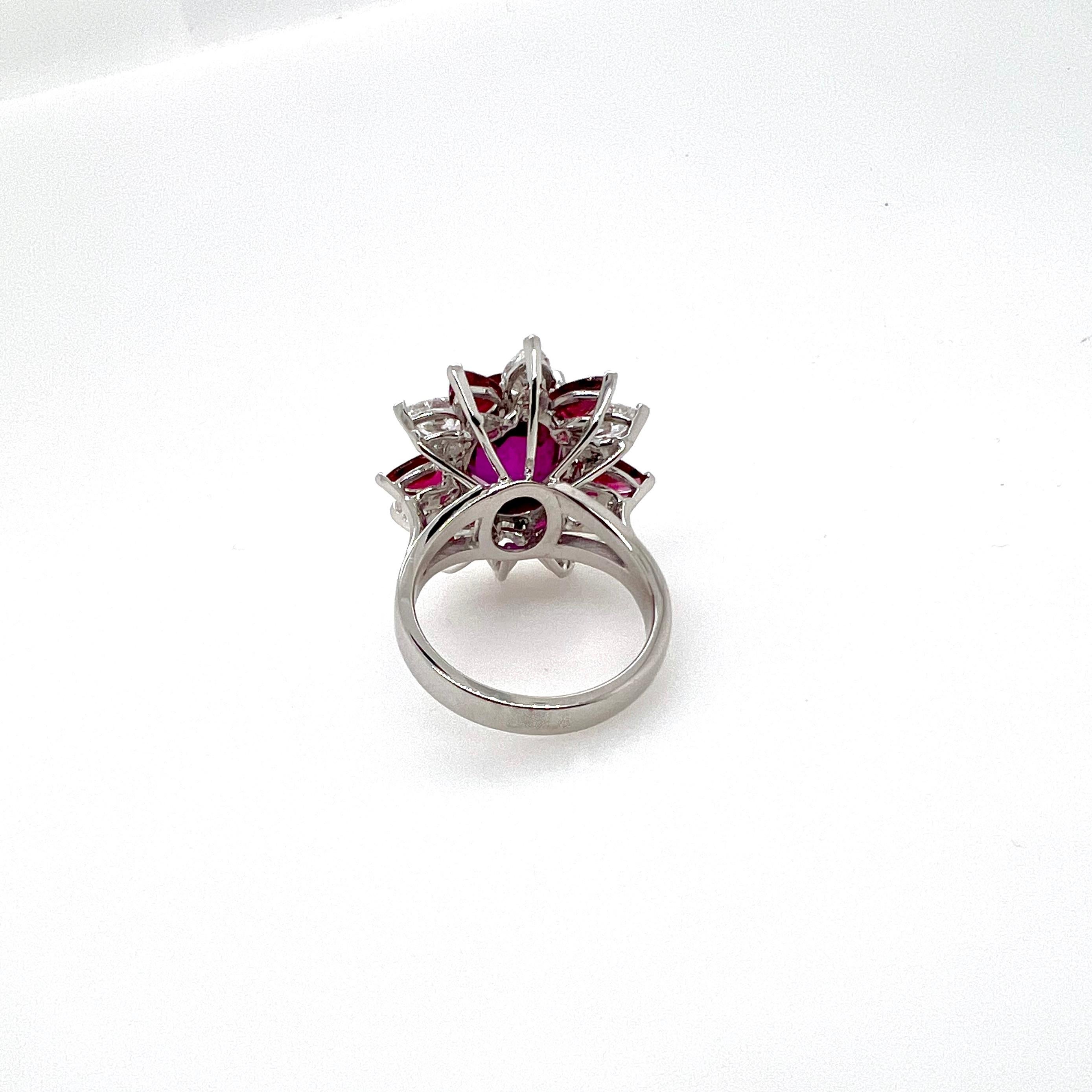 Oval Cut 18k White Gold Burma Ruby GIA Certified Heated with Rubies and Diamonds Ring For Sale