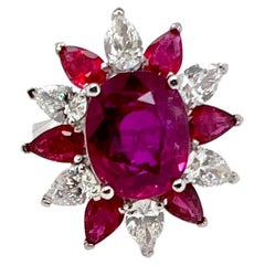 18k White Gold Burma Ruby GIA Certified Heated with Rubies and Diamonds Ring