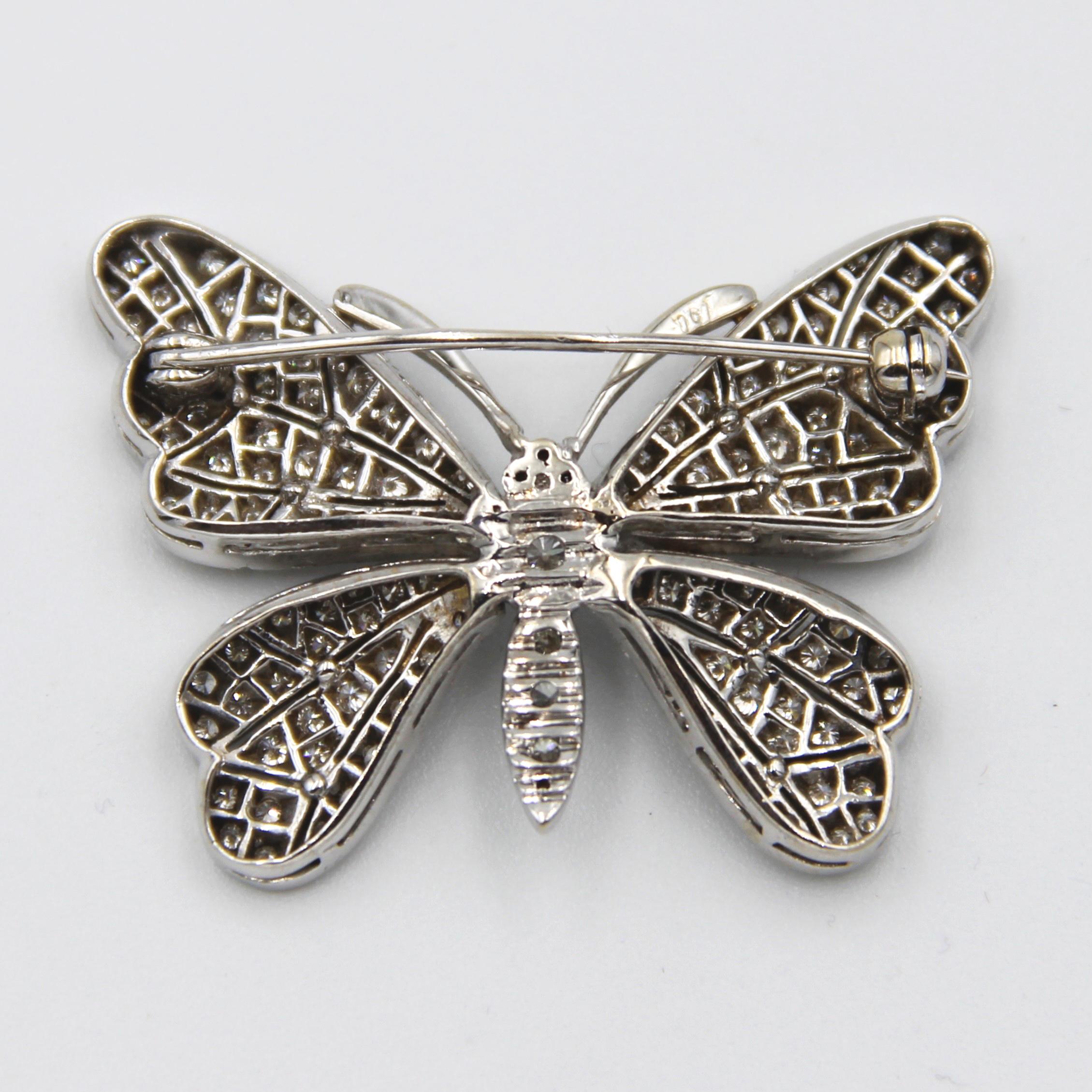 This precise made Butterfly Brooch is made of 18k white gold representing elegance. with approx. total 1.5-2 Carats of Pave diamonds. 