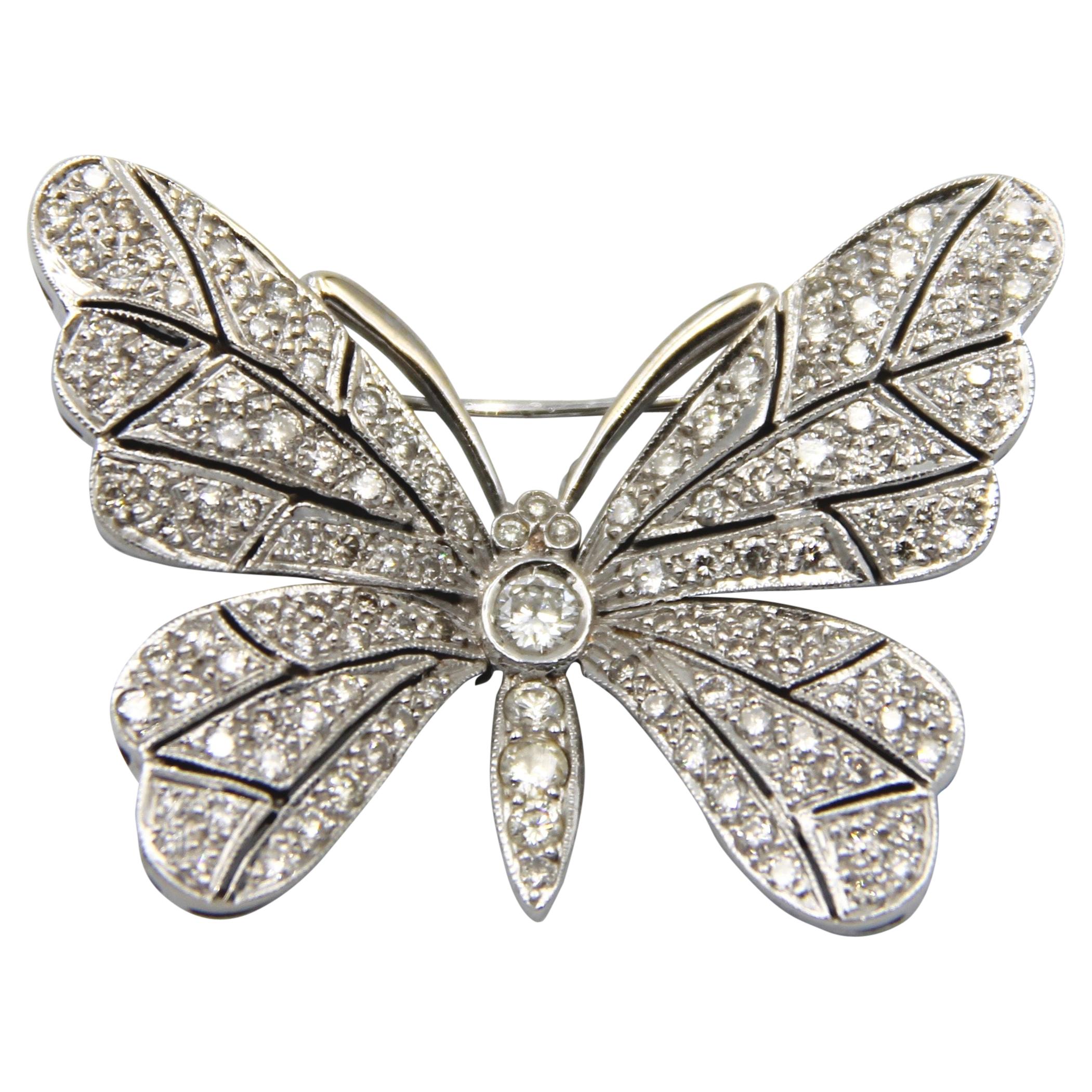 18k White Gold Butterfly Diamond Brooch