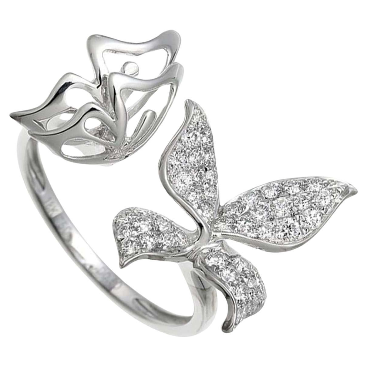 18K White Gold Butterfly Diamond Ring, Size 3.75, 0.50ct