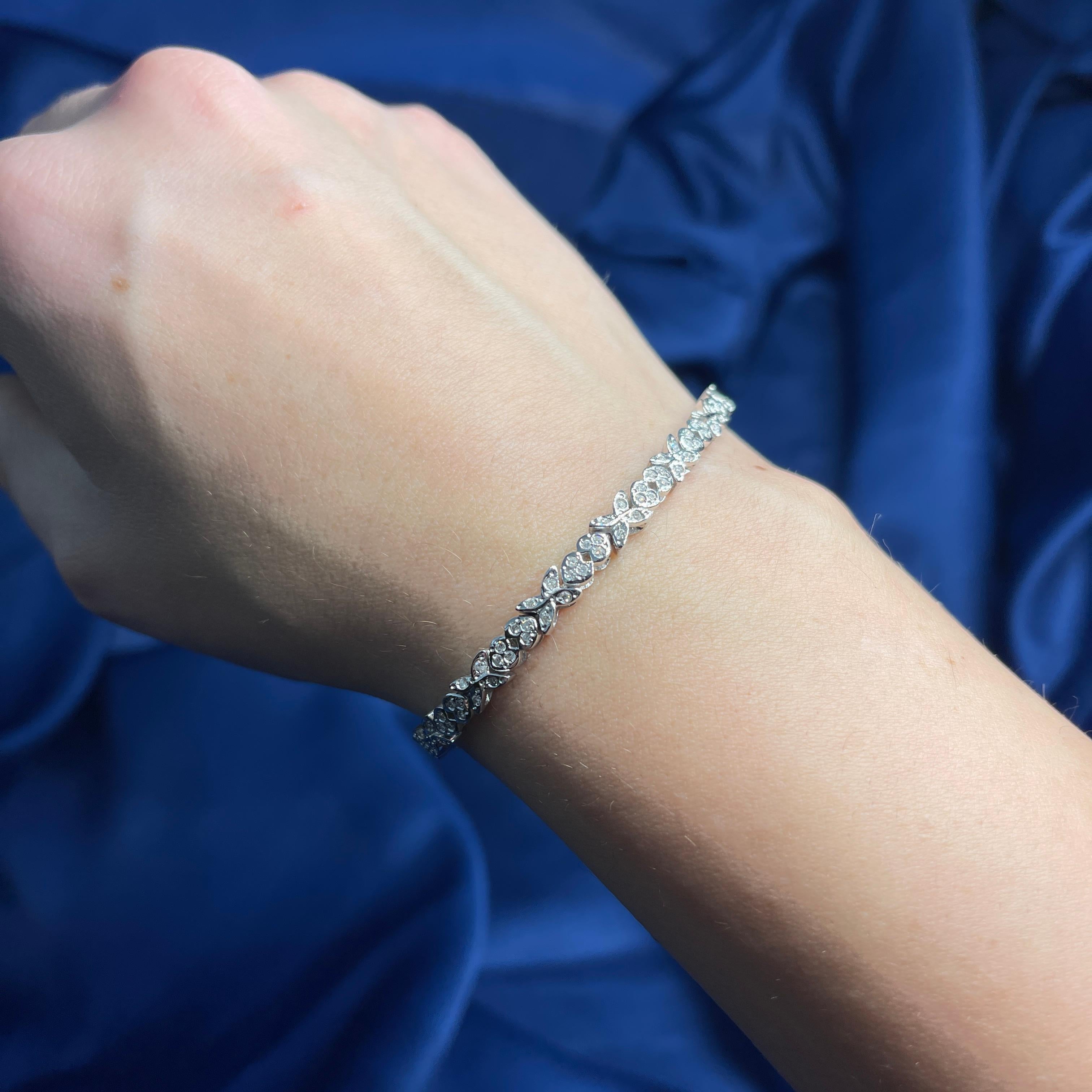 Women's or Men's 18K White Gold Butterfly Heart Tennis Bracelet with 3.98 Carats of Diamonds For Sale