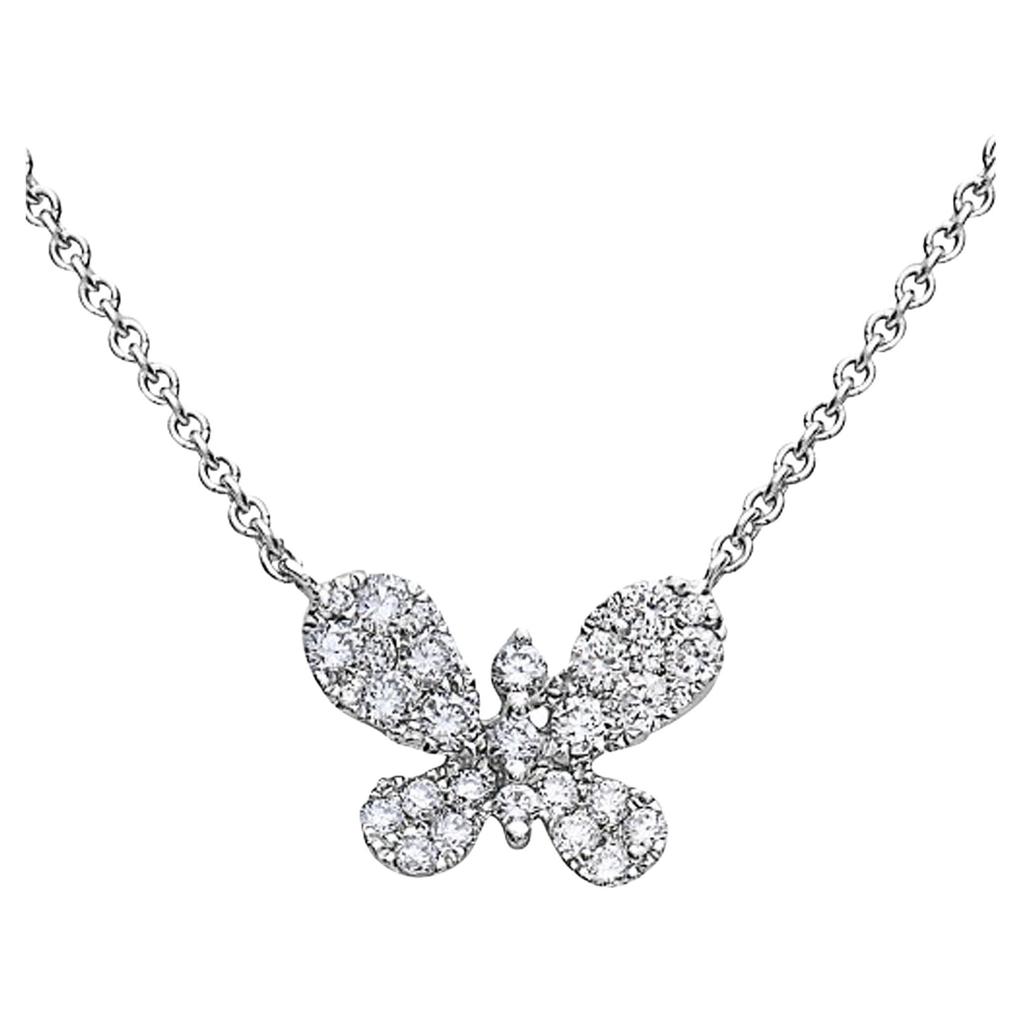 18K White Gold Butterfly Necklace with Diamonds For Sale