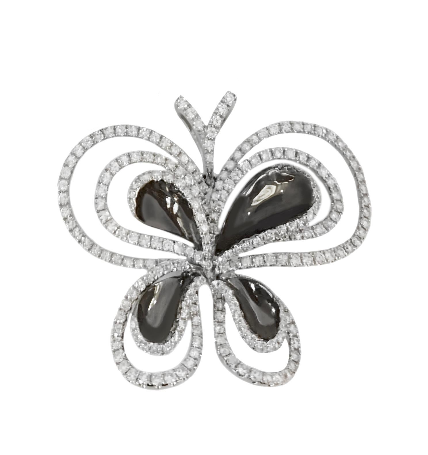 Women's 18k White Gold Butterfly Pendant with Diamonds  For Sale