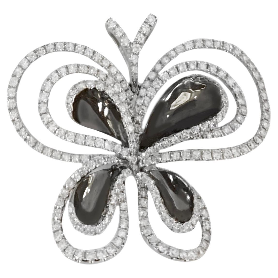 18k White Gold Butterfly Pendant with Diamonds  For Sale