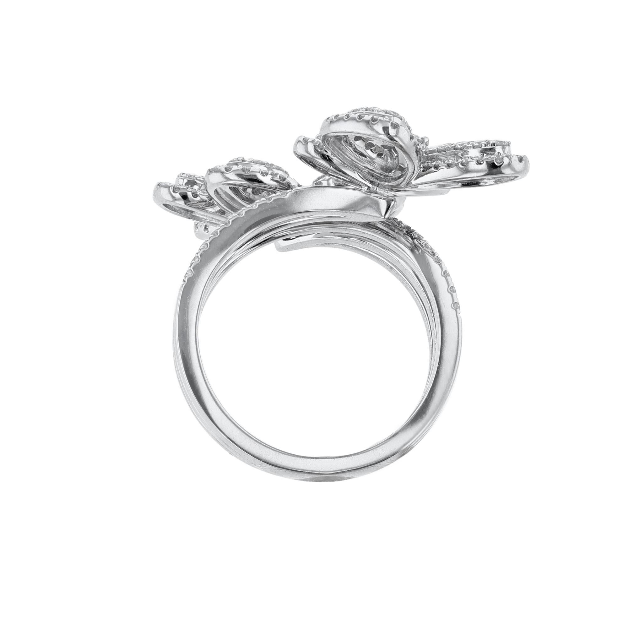 Contemporary 18K White Gold Butterfly with Flower Diamond Cocktail Ring, 1.85ct For Sale