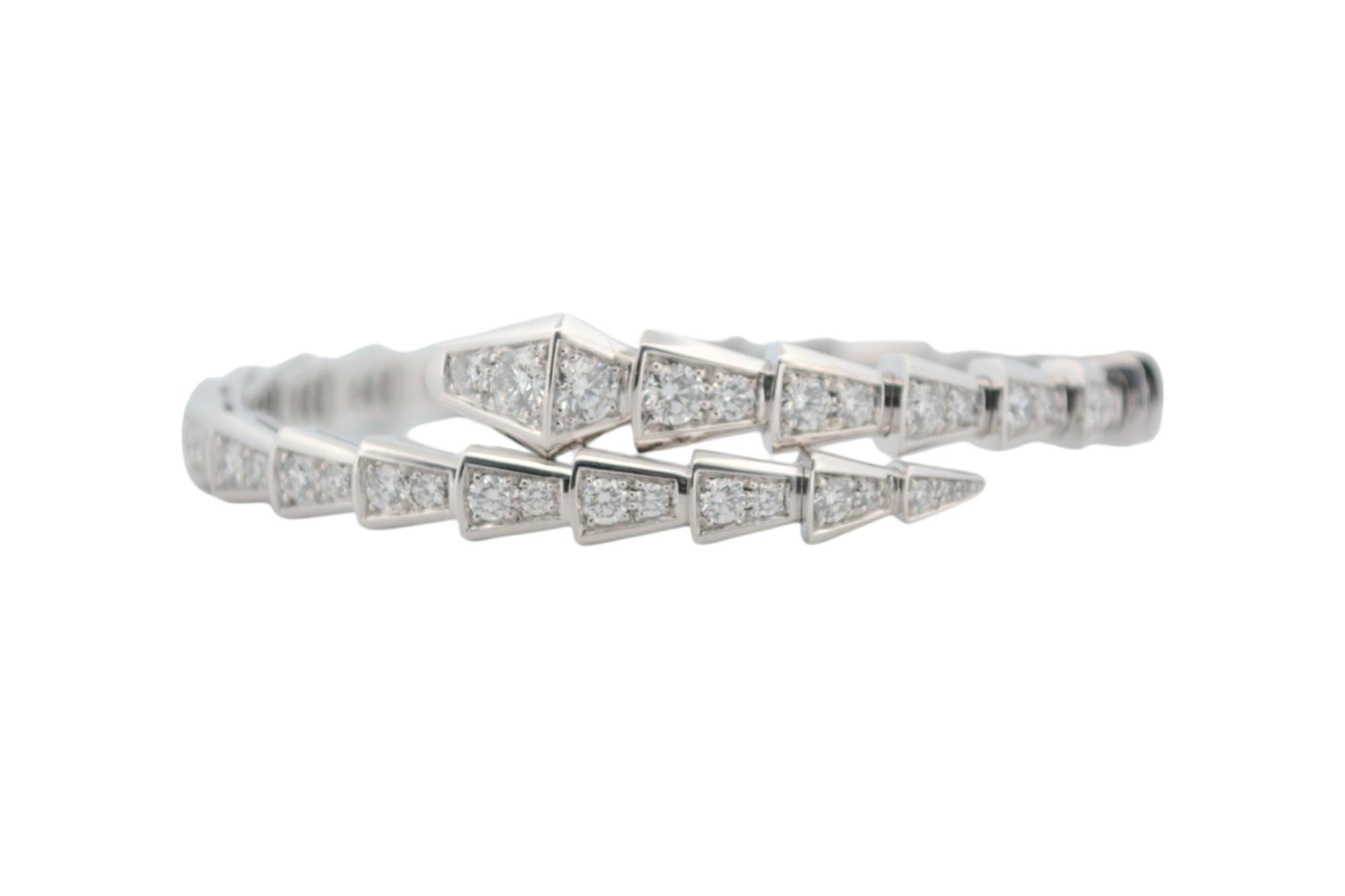 Brilliant Cut 18K White gold Bvlgari Serpenti Viper bracelet with diamonds full set