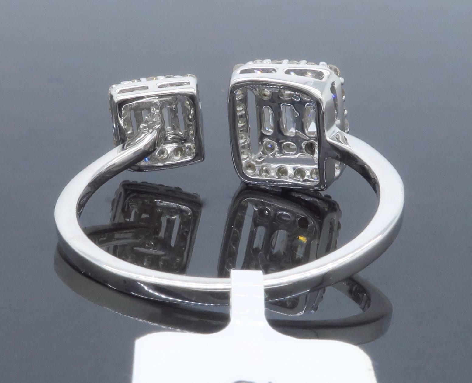 Women's or Men's 18 Karat White Gold Bypass Diamond Ring