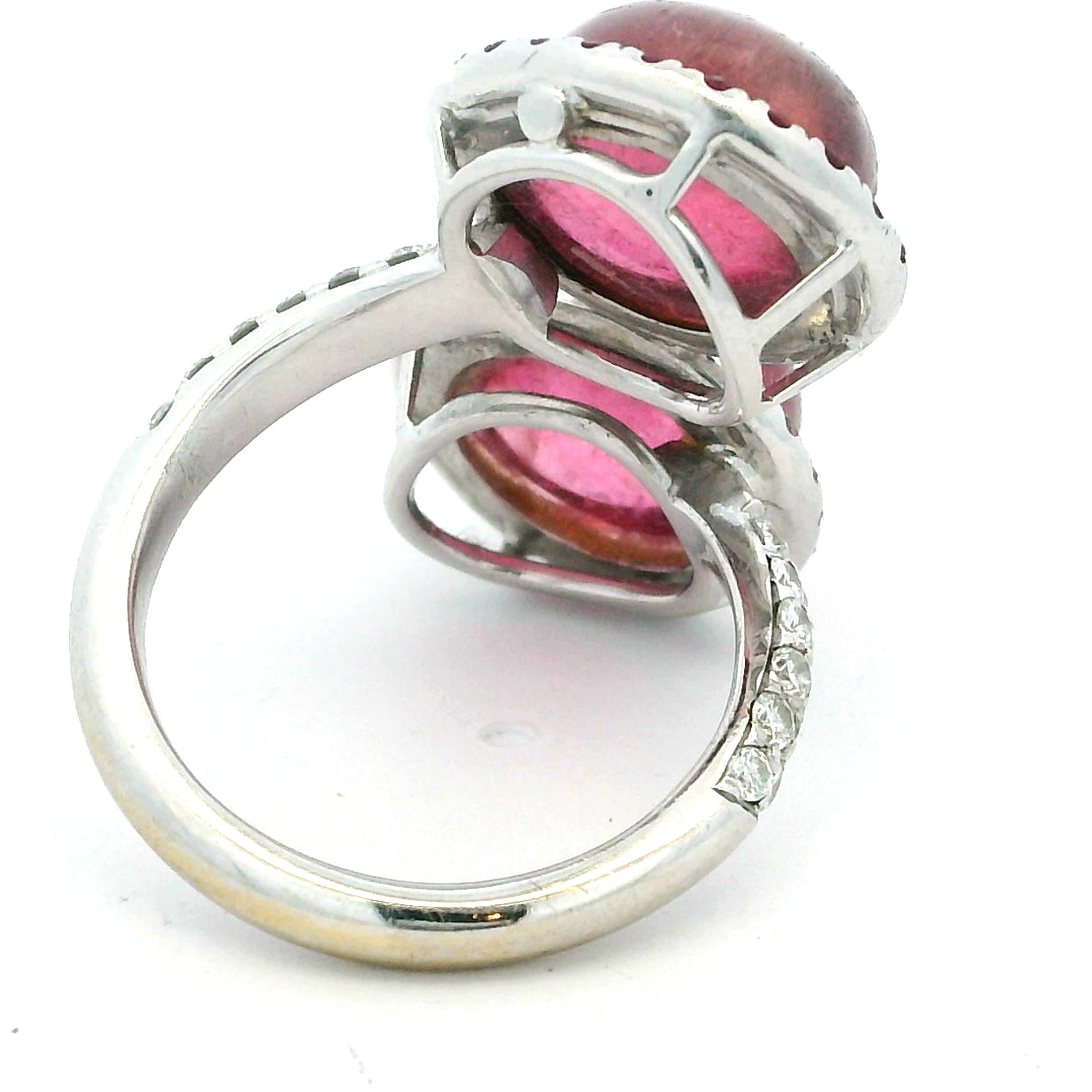 Donna Anello Bypass in oro bianco 18K con 10 carati di tormaline rosa e 1,10 carati di diamanti in vendita