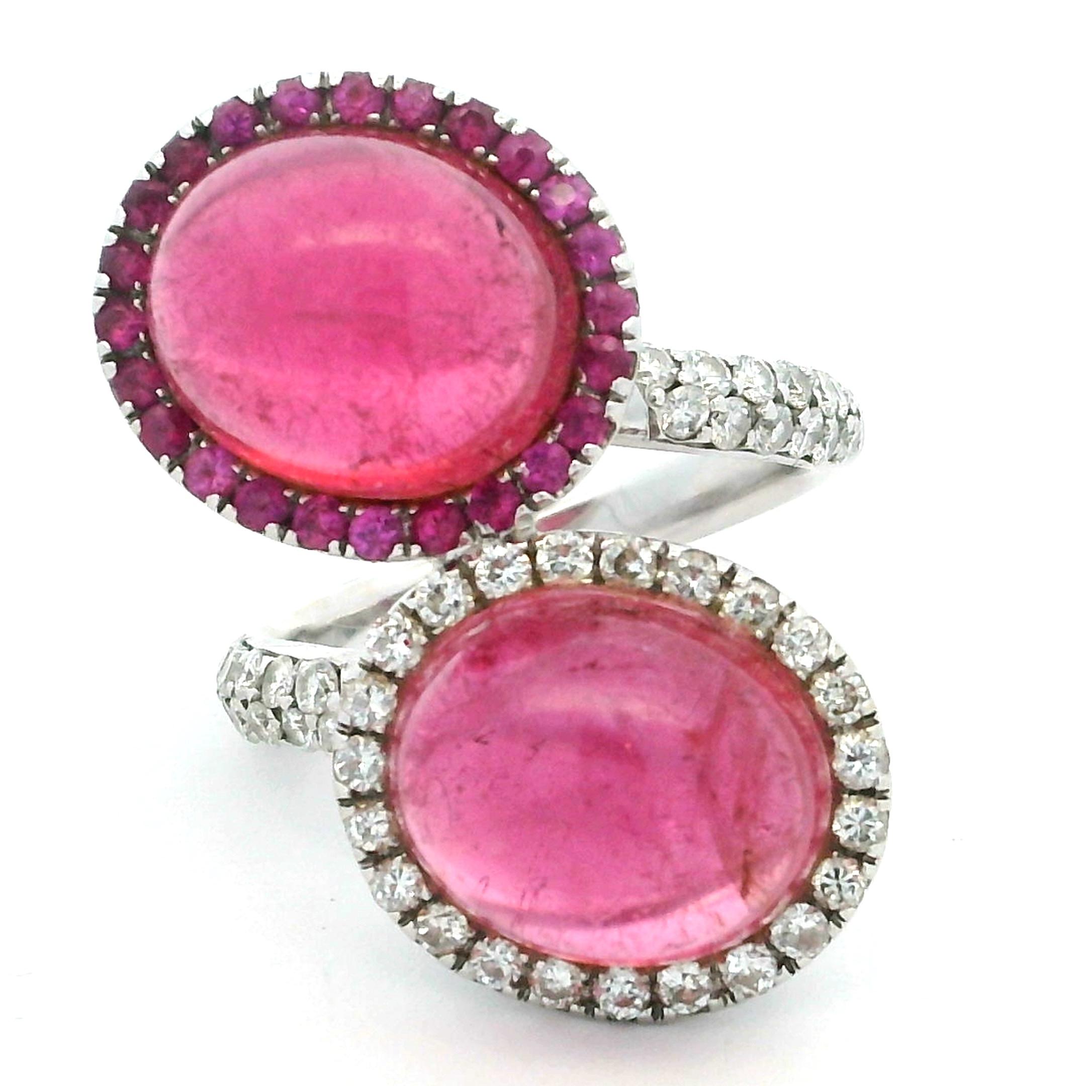 Anello Bypass in oro bianco 18K con 10 carati di tormaline rosa e 1,10 carati di diamanti in vendita 3