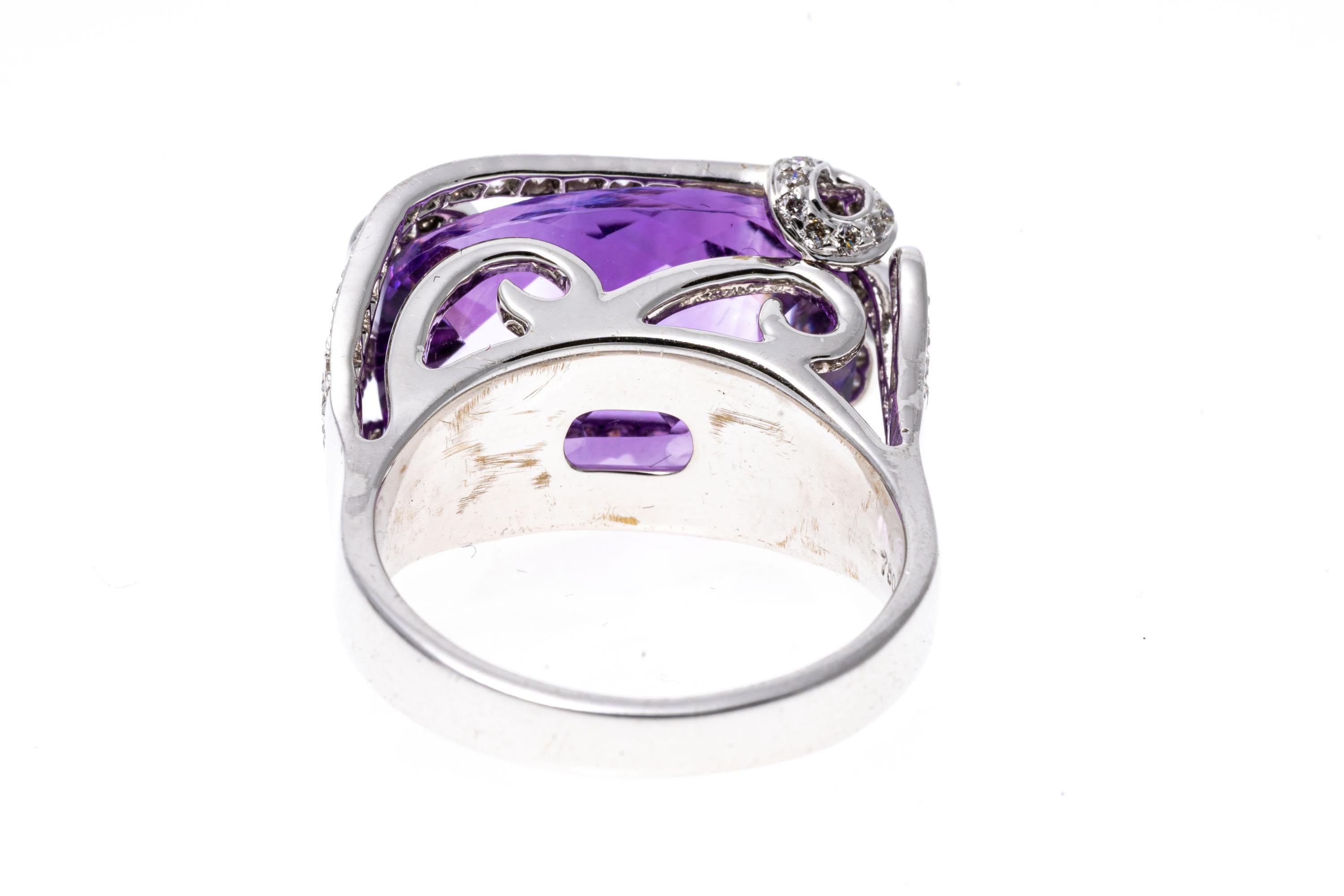 Women's 18k White Gold Caged Rectangular Checkerboard Amethyst and Diamond Ring For Sale