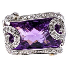 18k Weißgold Caged Rechteckiger Amethyst- und Diamantring mit Schachbrettmuster