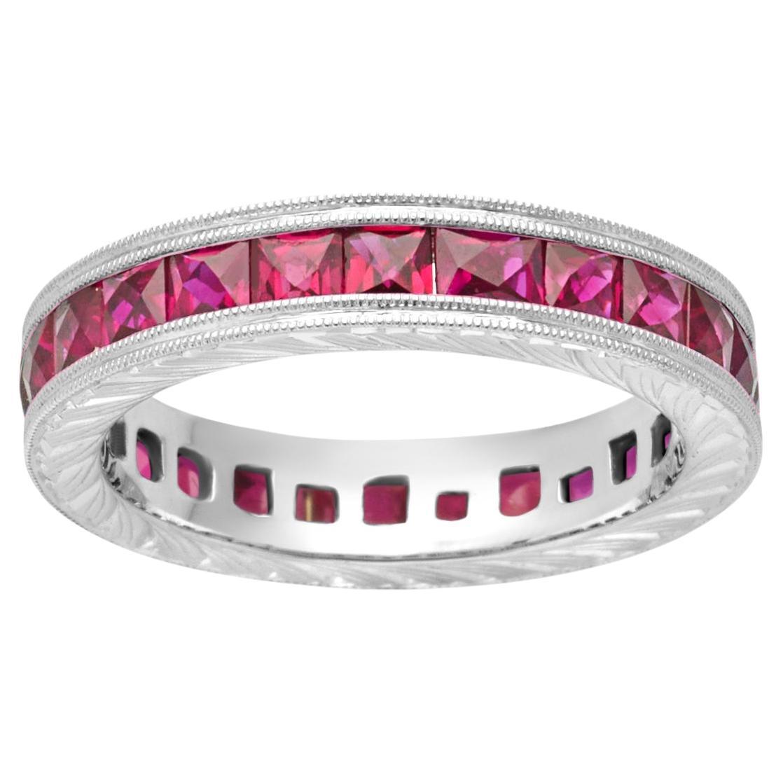 18k White Gold Calibre Ruby Eternity Ring For Sale