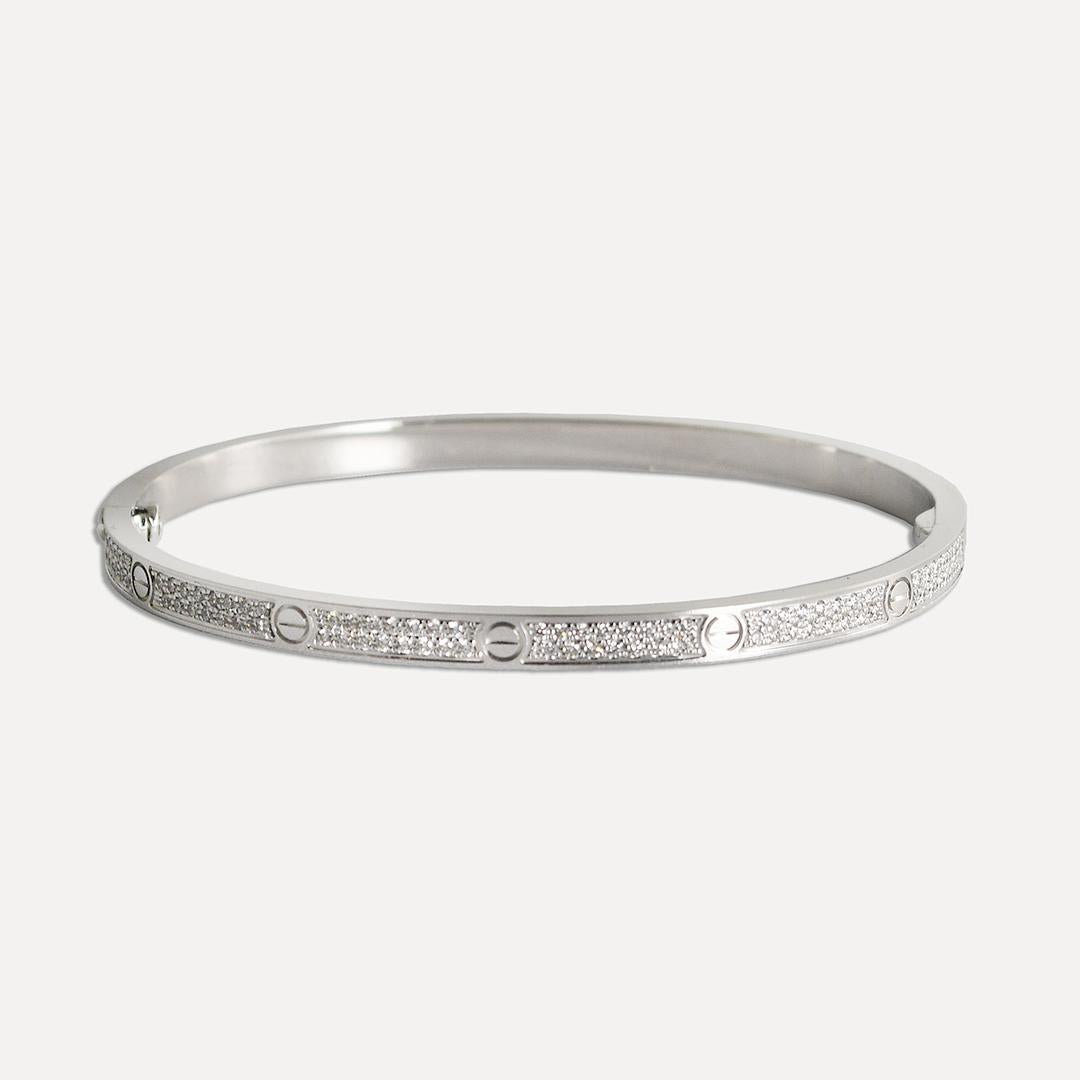 18K White Gold Cartier Diamond Paved Love Bracelet Small 0.95ct In Excellent Condition In Laguna Beach, CA