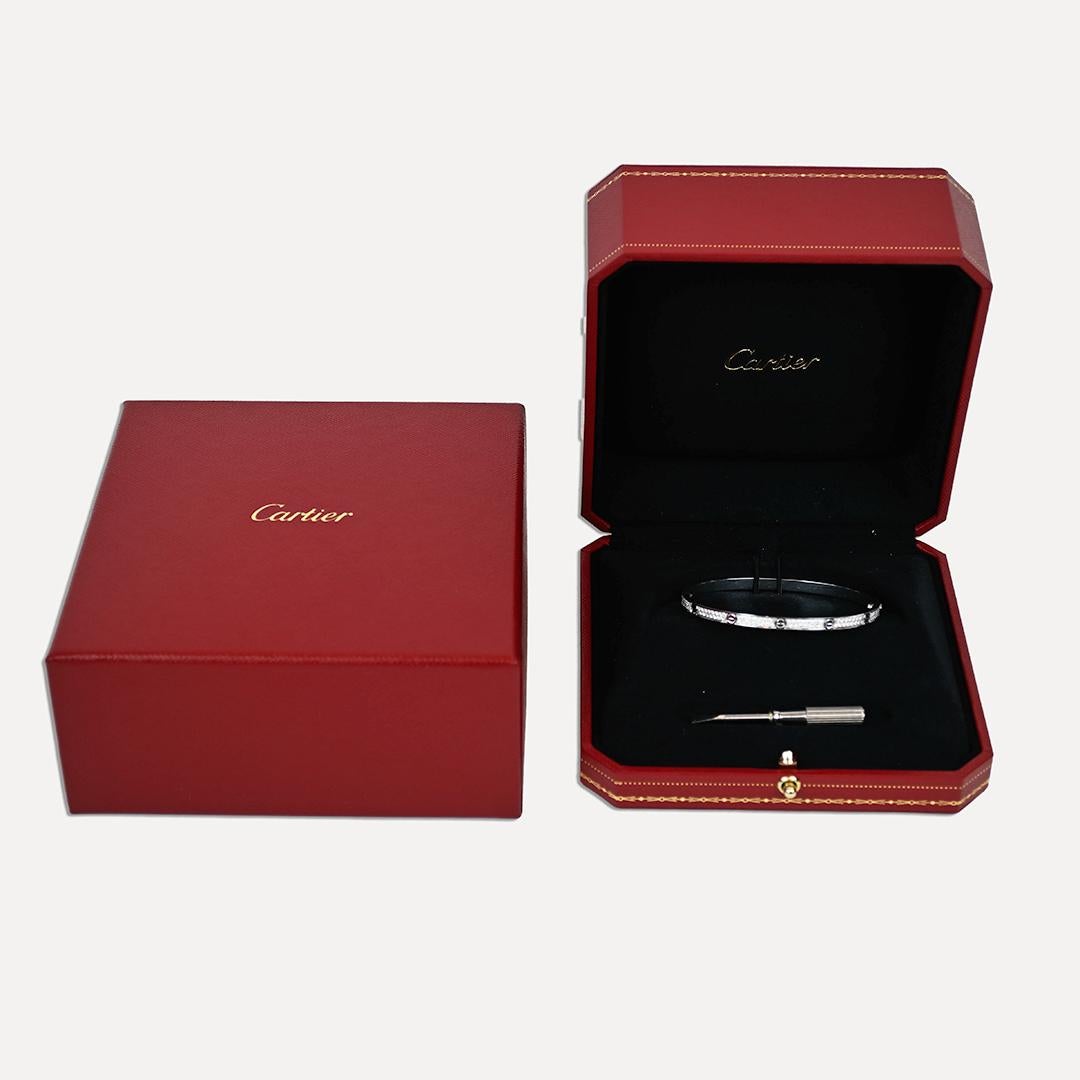 18K White Gold Cartier Diamond Paved Love Bracelet Small 0.95ct 1