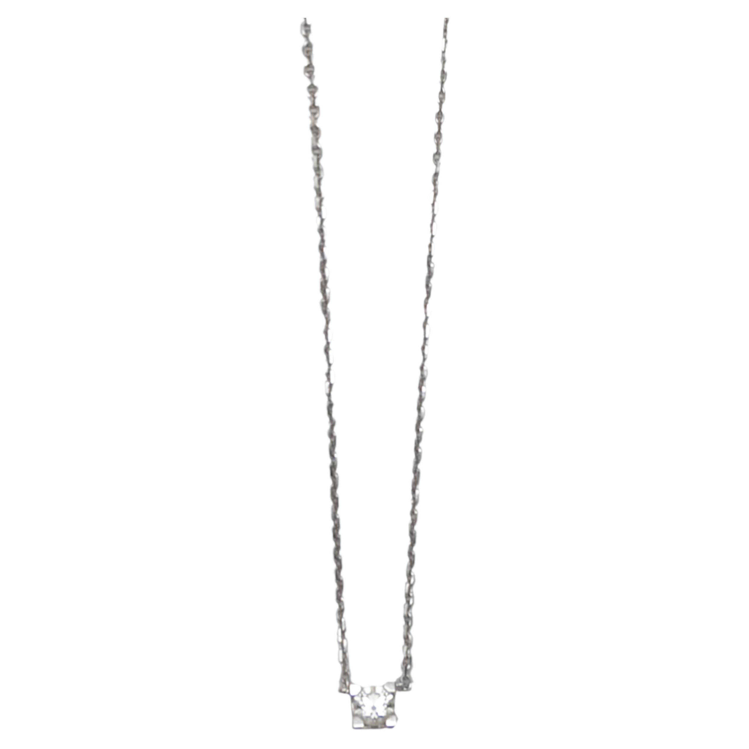 18K White Gold Cartier Diamond Solitaire Necklace