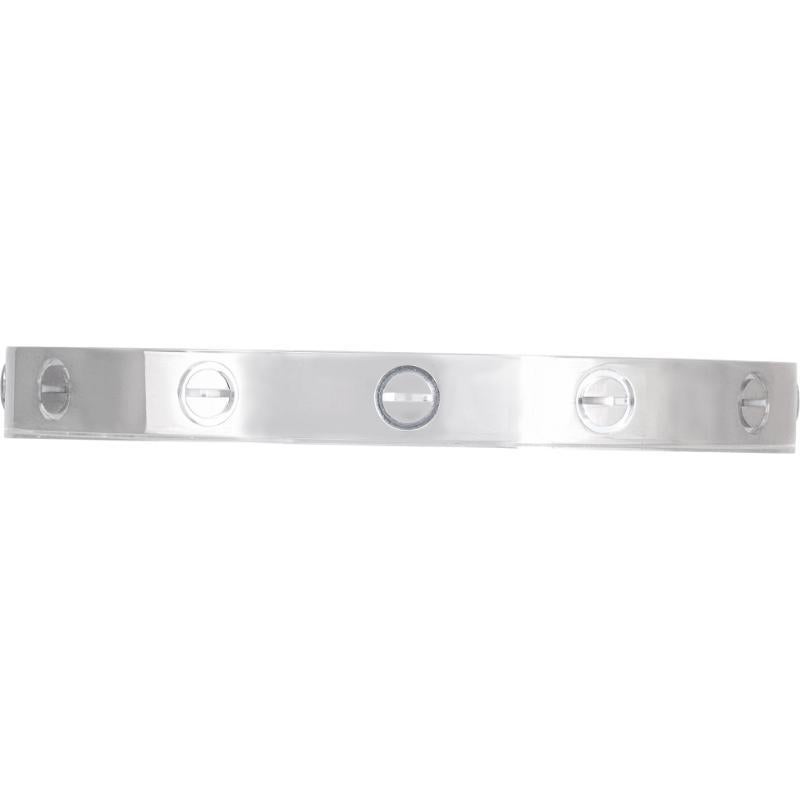 Cartier Love bracelet in 18k white gold size 16. Comes with box, certificate, Cartier purchase receipt and screwdriver. Circa 2017.
