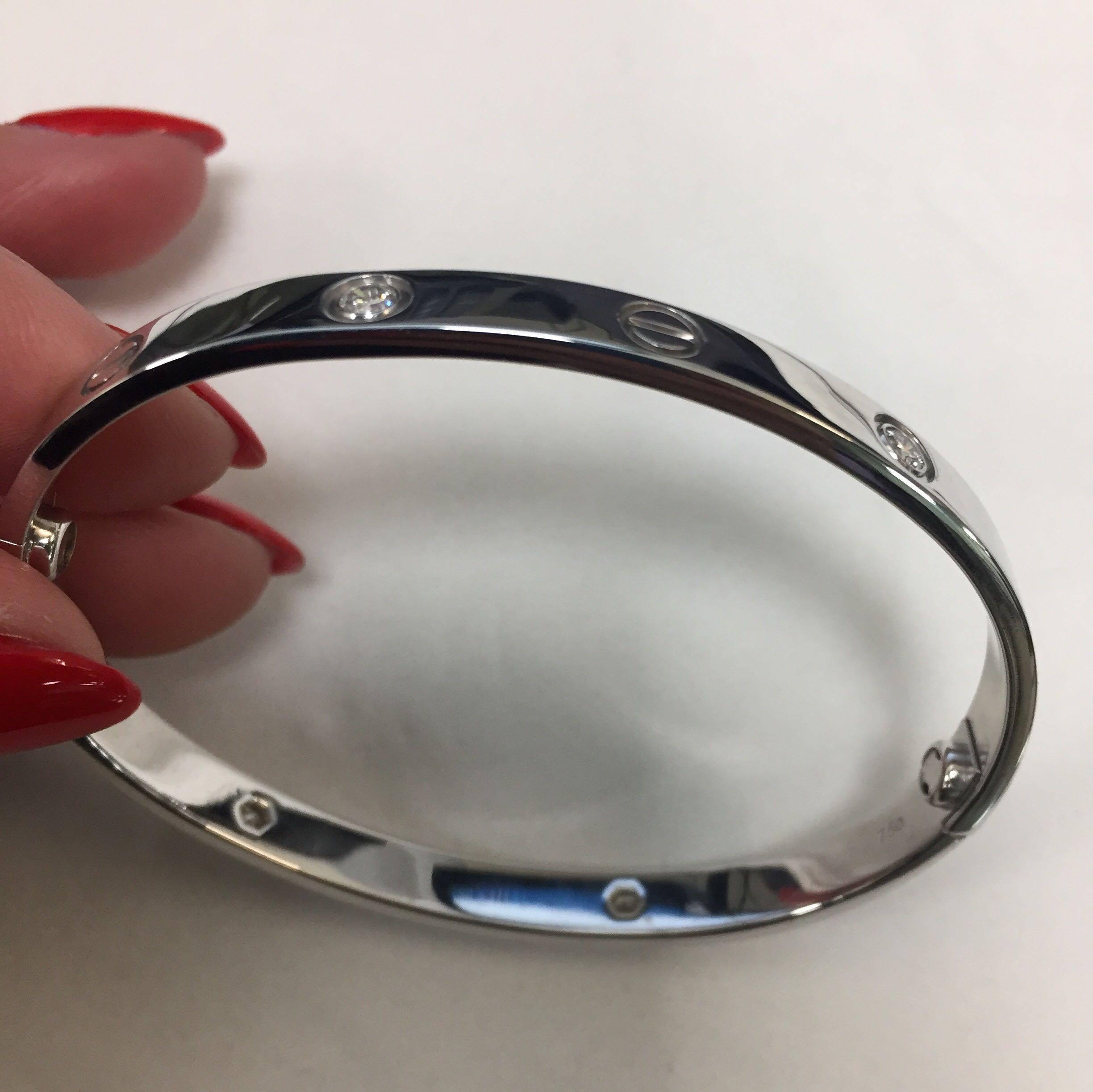 18 Karat White Gold Cartier Love Bracelet with 4 Diamonds In Excellent Condition In New York, NY