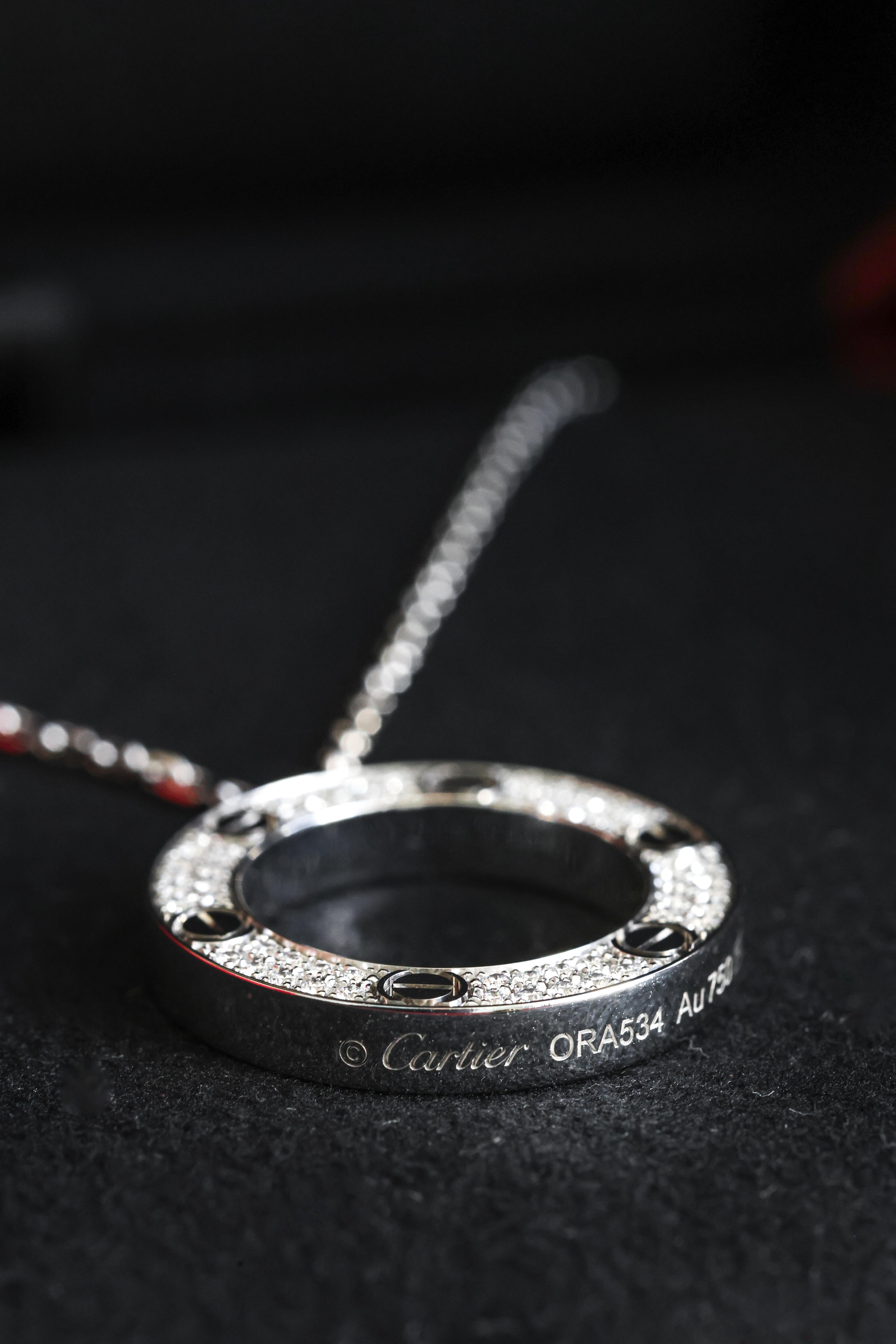 18K White Gold Cartier LOVE Pendant Necklace In New Condition For Sale In Los Angeles, CA